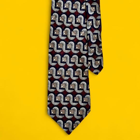Robert Talbott Parisian Tie – Retro Geometric Pattern, Made in USA, 100% Silk - Picture 1 of 7